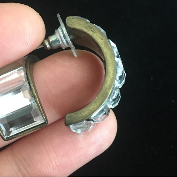 Chico’s Half Hoop White Rhinestone Crystal Earrings - Picture 3 of 6